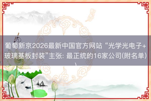 葡萄新京2026最新中国官方网站 “光学光电子+玻璃基板封装”主张: 最正统的16家公司(附名单)
