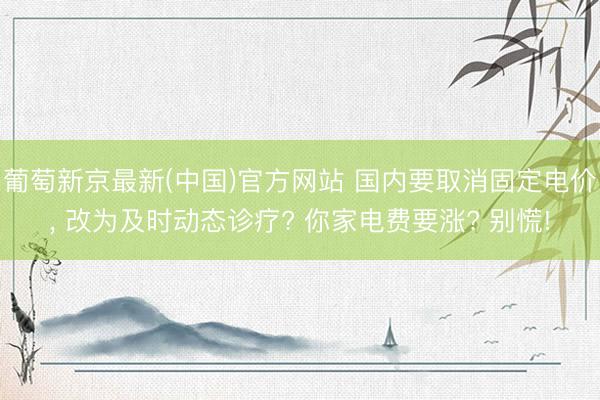葡萄新京最新(中国)官方网站 国内要取消固定电价， 改为及时动态诊疗? 你家电费要涨? 别慌!
