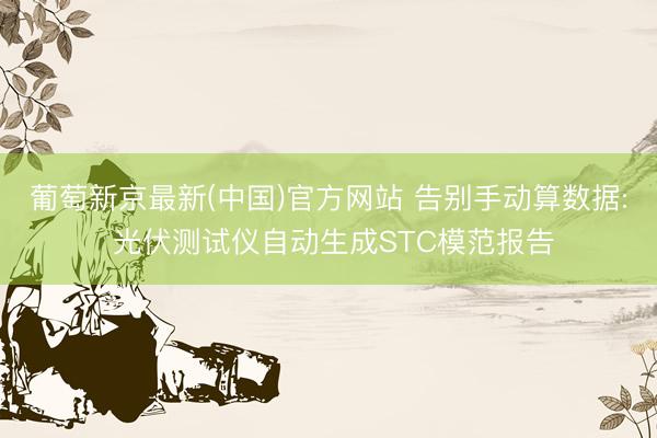 葡萄新京最新(中国)官方网站 告别手动算数据: 光伏测试仪自动生成STC模范报告