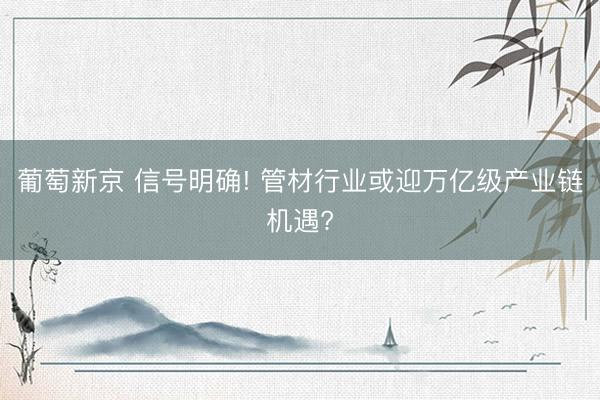 葡萄新京 信号明确! 管材行业或迎万亿级产业链机遇?