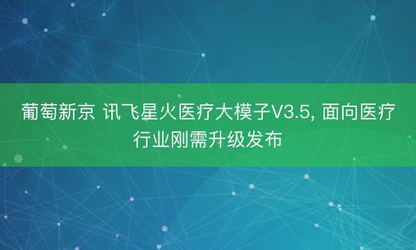 葡萄新京 讯飞星火医疗大模子V3.5， 面向医疗行业刚需升级发布