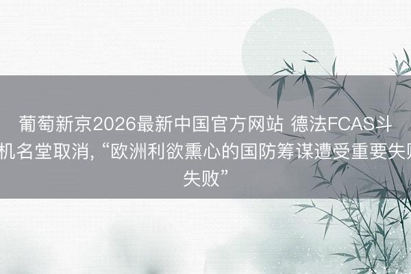 葡萄新京2026最新中国官方网站 德法FCAS斗争机名堂取消， “欧洲利欲熏心的国防筹谋遭受重要失败”