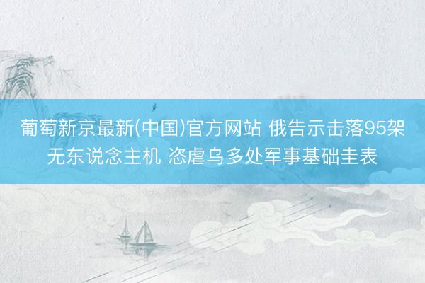 葡萄新京最新(中国)官方网站 俄告示击落95架无东说念主机 恣虐乌多处军事基础圭表