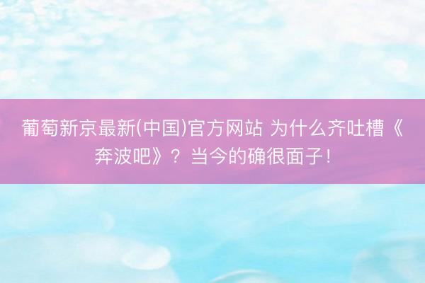葡萄新京最新(中国)官方网站 为什么齐吐槽《奔波吧》？当今的确很面子！